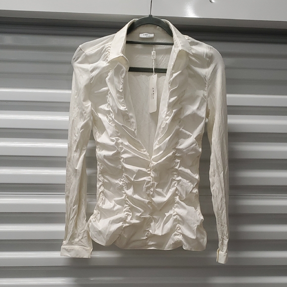 Akris Punto White Ruched Long Sleeve Blouse